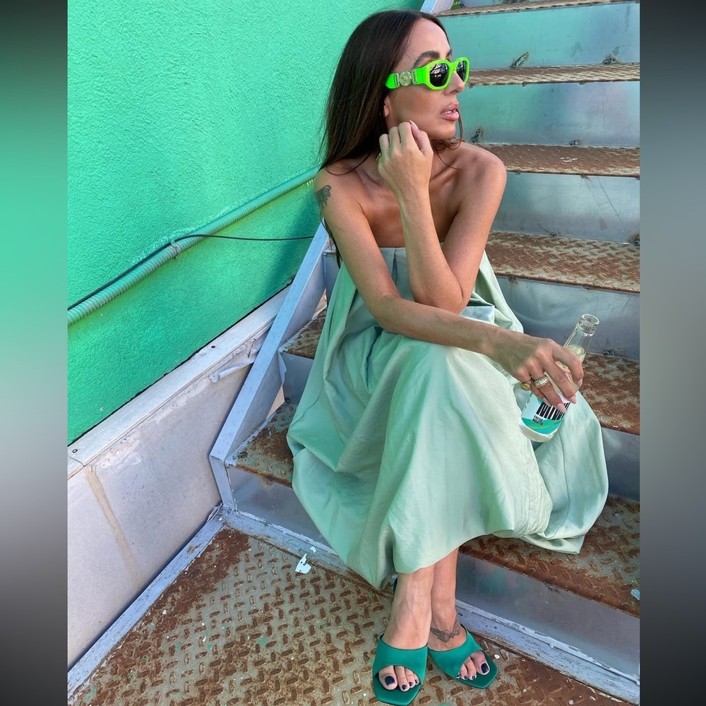 Zara Mint Green Strapless Balloon Midi Dress - Picture 4 of 10
